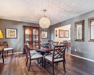Dining room set, Table with 6 chairs, China cabinet and buffet and Table leaf