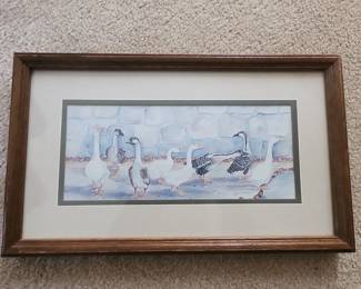 Framed Watercolor Painting of Geese by Rose Freer