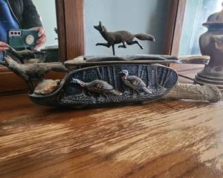 Bronze Turkey and Fox Hunting Scene Figurine