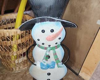 Decorative Metal Snowman Figurine with Top Hat