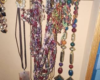 Assorted Necklace Collection with Faux Pearls, Fabric, and Beaded Designs