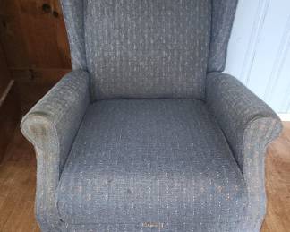 Wingback Armchair with Blue Dotted Upholstery