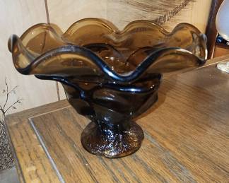 Amber Glass "Epic" Line 6 Petal Compote Bowl by Viking Glass