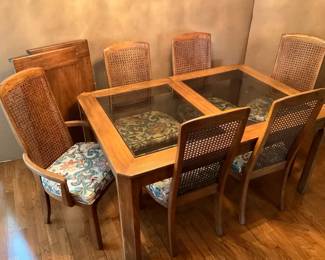 Wooden Glass Paneled Dining Room Table