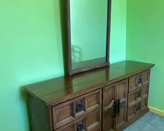 Wide Wooden Dresser With Mirror