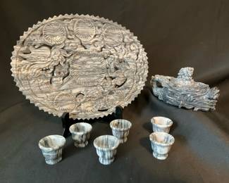 Carved Stone Tea Set