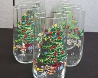 Vintage Luminarc Noel Christmas Tree Drinking Glasses 