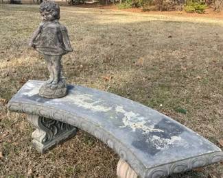 Concrete Garden Bench With Girl Statue 