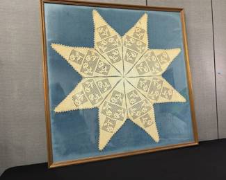 Framed Vtg. Handmade Eightpoint Star Crochet Doily