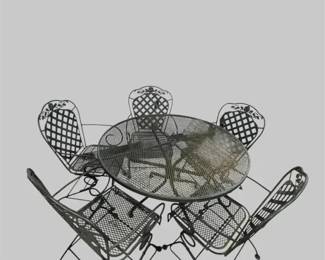 Wrought Iron Patio Table With Five Matching Rocker Chairs 