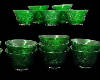 18 Vtg Anchor Hocking Forest Green Custard Cups