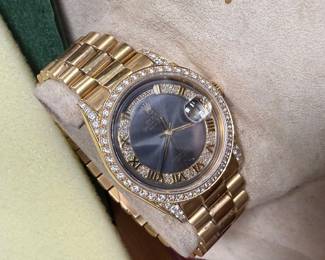 Rolex President Yellow Gold Myriad Diamond Watch Box Papers