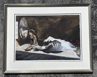 Stephen Scott Young “Mirror Image” Watercolor Beautiful framed watercolor “Mirror Image” by Stephen Scott Young, known for masterful realist scenes and light-filled compositions. Elegant presentation with gallery labels from Shuptrine’s Gold Leaf Designs. A highly collectible work by the acclaimed American watercolorist.