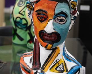 Peter Robert Keil Sculptural Bust Colorful sculptural bust by internationally exhibited German artist Peter Robert Keil. Hand-painted with bold expressionist features and vibrant palette. A striking collectible artwork blending sculpture and painting—perfect statement piece for modern or contemporary interiors.