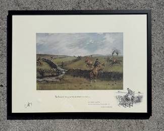 Lionel Edwards Hunting Prints – Signed & Numbered Pair of beautifully framed limited-edition hunting prints by renowned British sporting artist Lionel Edwards. These classic fox hunting scenes capture riders and hounds crossing the English countryside with Edwards’ celebrated detail and atmosphere. Both prints are signed and numbered editions with decorative vignette illustrations and literary captions. A wonderful addition for collectors of equestrian, sporting, or traditional English country art.