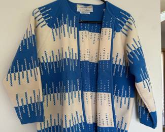 Countess de Stefano 100% Wool Blue & White Cardigan Sweater – Made in Italy