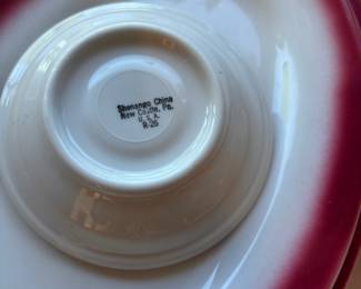 Shenango China White with Maroon Rim Dish Set
