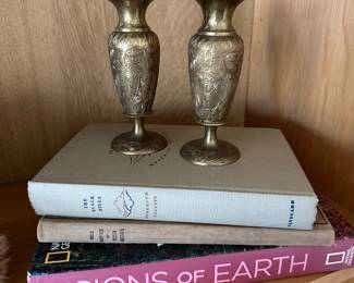 Pair of Matching  Etched Brass Vases