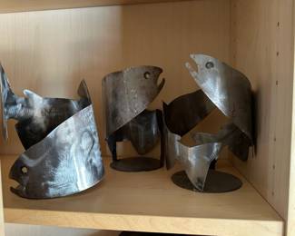 Sculpted Metal Salmon Candle Holders