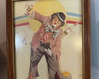1986 Framed Sad Juggling Clown Print by Chuck Oberstien