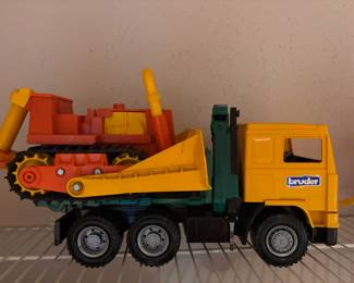Bruder Pressed Steel Dump Truck, 1970 Fisher Price Bulldozer Huskey Helper