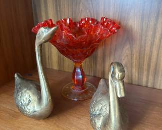 Pair of Brass Swan Figurines