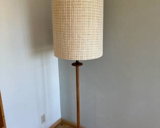 Mid Century Floor Lamp with Textured Cream Shade and Cork Base