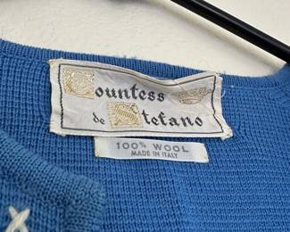 Countess de Stefano 100% Wool Blue & White Cardigan Sweater – Made in Italy