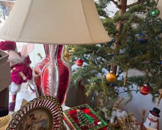 Murano / Seguso Style Red Glass Lamp With White Lamp Shade 