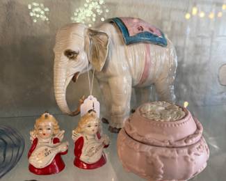 French porcelain elephant figurine with a colourful cover, dating from approximately 1895