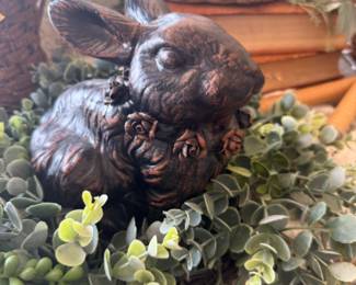 Bronze effect porcelain rabbit figurine 
