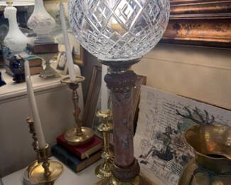 Vintage Marble and Brass Lamp with crystal globe