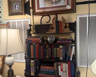 vintage books, framed art, lamps, clocks