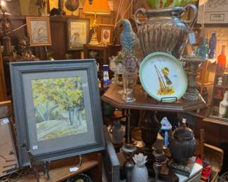 framed art, decorative plates, vases