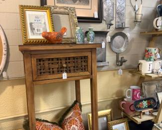 vintage furniture, photograph frames, mugs, framed art, birds