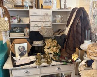 candlesticks, vintage purses, wall sconces, pitcher