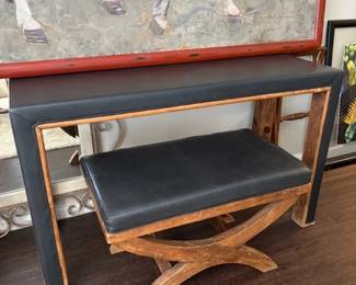 Leather topped table and bench from Mexico