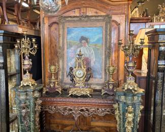 Antique marble pedestals , oil painting 