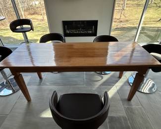 Farm table and Frontgate adjustable leather stools