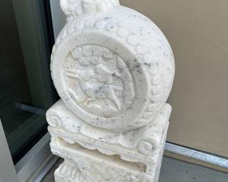 Pair of large white marble foo dog drums