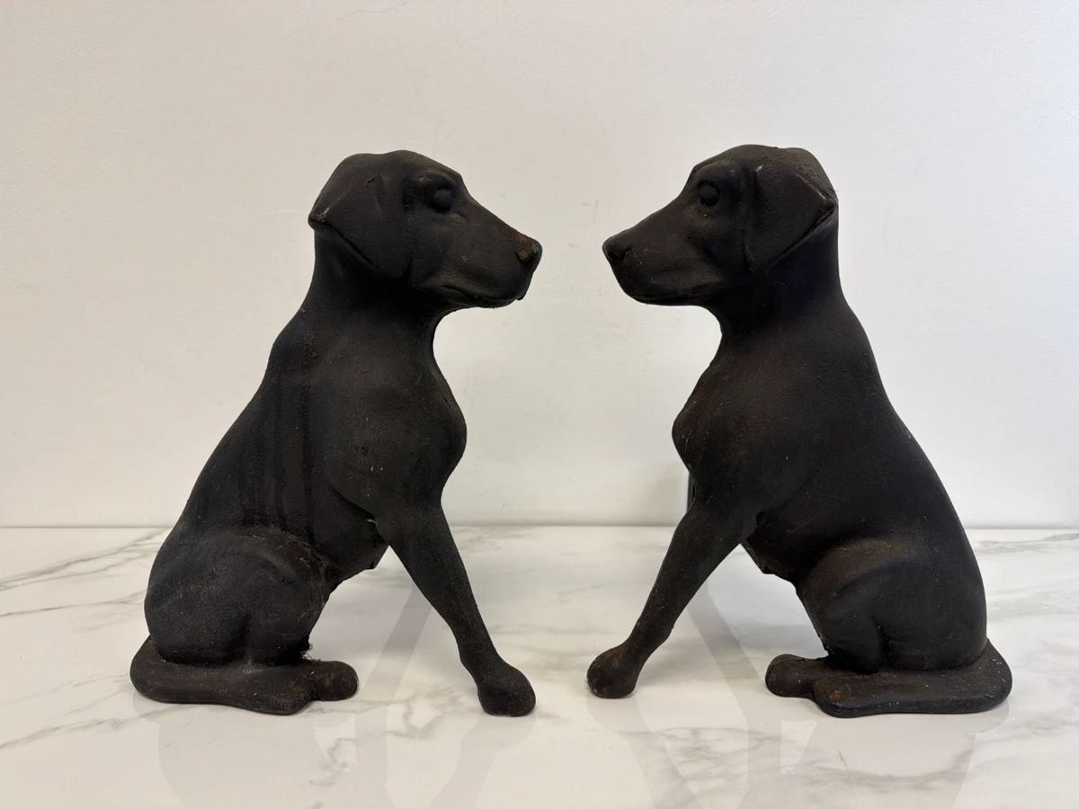 Lot 460 Vintage Liberty Cast Iron Foundry Dog Fireplace Andirons