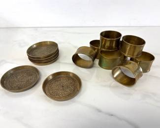 Lot 565 Vintage Brass Napkin Rings  Etched Coasters