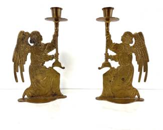Lot 577 Vintage Brass Angel Candlestick Holders