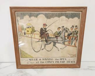 Lot 322 C P Meier  Nellie O Winning the Open at the Coney Island Track Lithograph Art