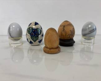 Lot 574 Vintage Chinese Seed Pod Egg  Carved Wood Egg  Stone  Painted Egg