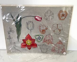 Lot 351 Antique Original French Art Nouveau Flowers Drawing C. Thirion Signed Tulipes