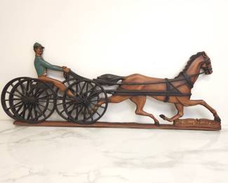 Lot 300 Vintage The Four Wheeled Sulky Racing Horse and Driver Wall Art