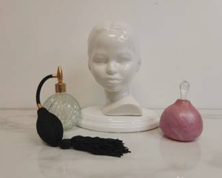 Lot 304 Vintage Holland Mold Porcelain Bust  Glass Perfume Bottes