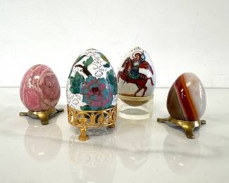 Lot 570 Vintage Handpainted Russian Orthodox Icon Egg  Carved Stone Eggs