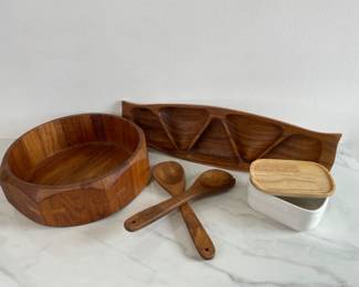 Lot 437 MCM Dansk Salad Bowl  Monkey Pod Divided Tray  Butter Dish